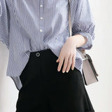 Band Collar Striped Puff Blouse - 2 Colors Available