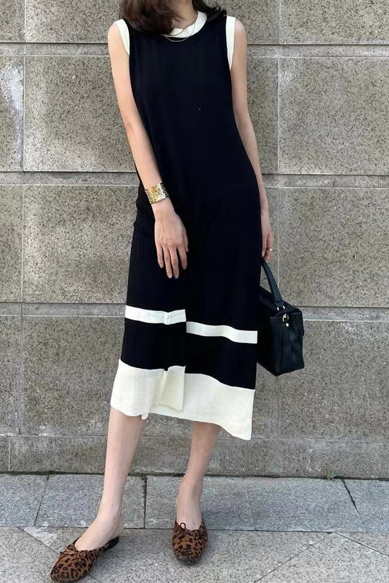 バイカラーニットロングシフトタンクワンピース - liwisi