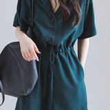 Notch Lapel Color Drawstring Short Overall - 2 Colors Available