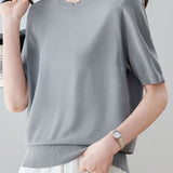 Elegant Commuter Tencel Lyocell Crew Neck Short Sleeve Knit Top