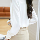 Simple Design Fagoting Sleeve Shirt