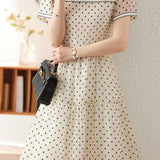 Ruffle Collar Small Floral Flock Flare Dress with Lining