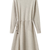 Off Neck Drawstring Flare Knit Dress - 3 Colors Available - liwisi