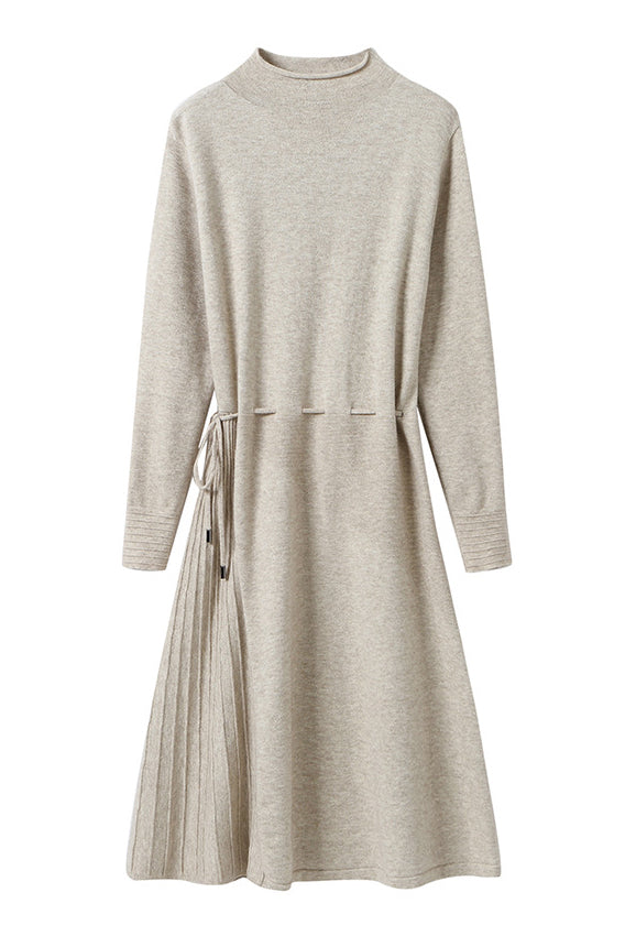 Off Neck Drawstring Flare Knit Dress - 3 Colors Available - liwisi