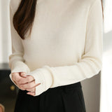 Elegant Polo Collar Cuff Slit Ribbed Knit Sweater