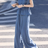 Casual Lapel Tie Waist Blouse And Trousers Two-Piece Set