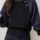 Stylish Casual Spliced Crew Neck Hoodie - liwisi