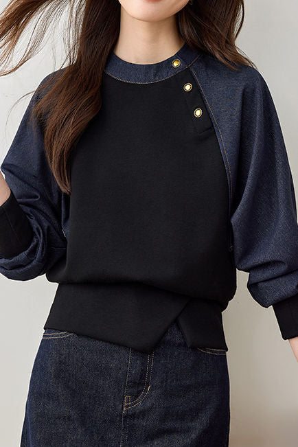 Stylish Casual Spliced Crew Neck Hoodie - liwisi