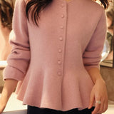 Round Neck Peplum Knit Cardigan