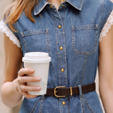 Vintage Stitched Denim Dress With Metal Buttons