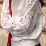 Simple Versatile Hollowed-Out Round Neck Sweatshirt