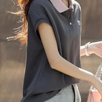 Casual color-block polo collar T-shirt. - liwisi