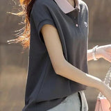 Casual color-block polo collar T-shirt. - liwisi