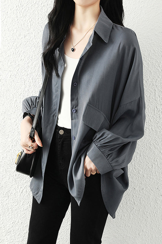 抜け感フラップ装飾ドロップショルダーシャツ - liwisi