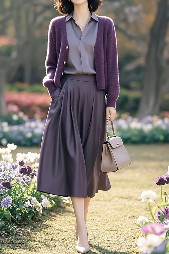 Casual Knit Cardigan, Shirt & Skirt Three-Piece Set - liwisi