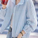 Elegant Commuter Lapel Cuffed Hollow‑Out Long‑Sleeve Jacket