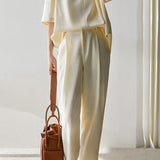 Two-Piece Set: Effortless V-Neck Drop Shoulder T-Shirt + Side Pocket Long Slacks Pants