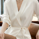 Shawl Collar Tie Belted Tailored Jacket - 3 Colors Available