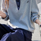 Casual Commuter Plaid Lapel Long‑Sleeve Sweatshirt In Fake‑Two‑Piece Design