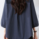 Elegant Casual Striped Lapel Irregular Spliced Seven-Quarter Sleeve Blouse