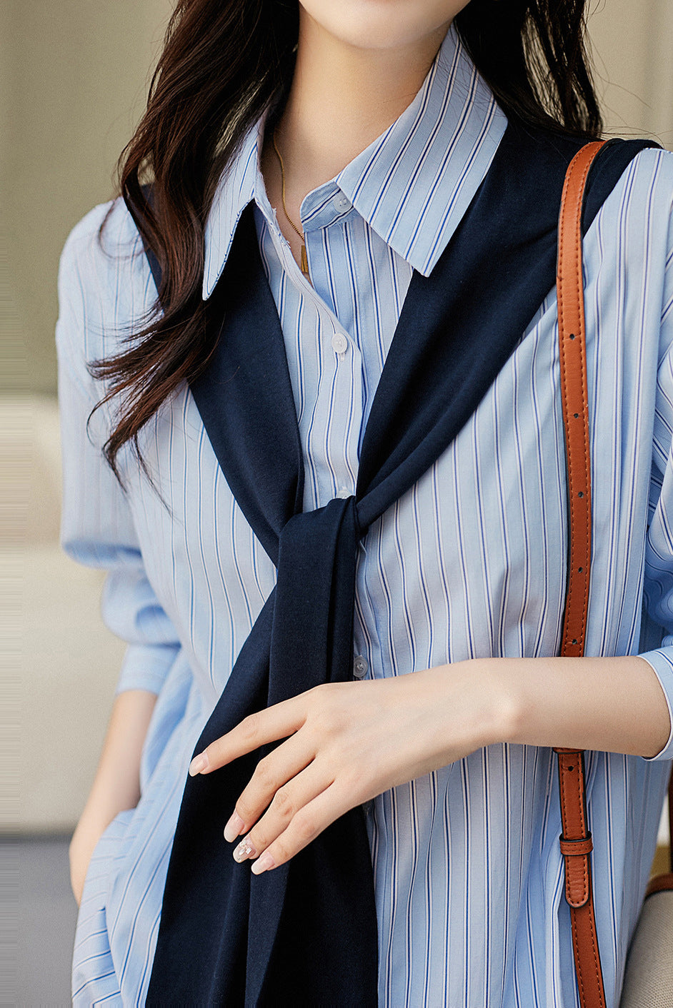 Shawl Sailor Collar Striped Shirt - liwisi