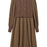 Mixed Material Heart Double Button Knit Dress - 3 Colors Available