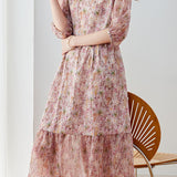 Fresh Floral Layered Spliced Ruched Dress