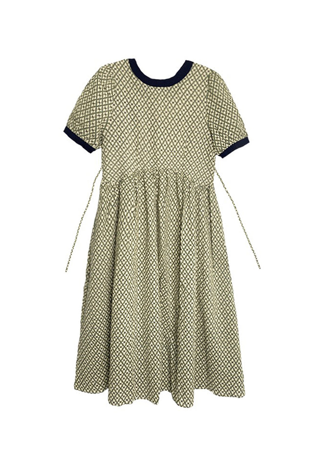 バイカラーバックリボンハーリキンチェックタックワンピース - liwisi