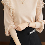 Asymmetrical Design French Lace Contrast Round Neck Knit