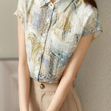 Delicate Elegant Printed Short Sleeve Blouse