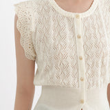 Round Neck Openwork Scalloped Sleeve Knit