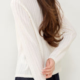 Elegant Commuter V‑Neck Textured Knit Long‑Sleeve T‑Shirt
