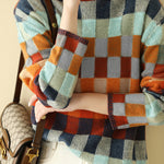 Turtle Neck Check Knit Top - liwisi