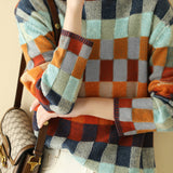 Turtle Neck Check Knit Top - liwisi