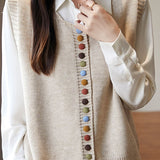 Colorful Button Round Neck Knitted Vest