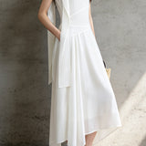 Minimalist Commuter Off-The-Shoulder Irregular Hem Dress