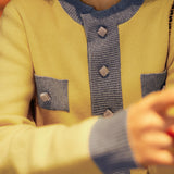 Round Neck Bi-Color Button Decor Knit Cardigan