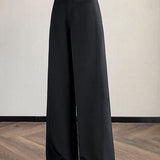 Casual High Waist Draping Straight Wide Leg Trousers