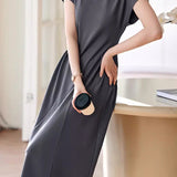 French Sleeve Side Tuck Long Dress