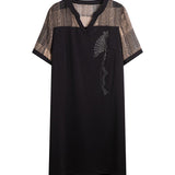 Side Rhinestone Decor Glen Check Contrast Dress