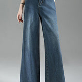 Casual High‑Waisted Washed Wide‑Leg Denim Trousers