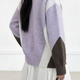 Casual Geometric Color‑Block Spliced Polo Collar Sweater