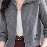 Casual Multi-Collar Zip Label Knit Cardigan