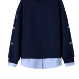 Layered Look Drop Shoulder Striped Contrast Sweatshirt