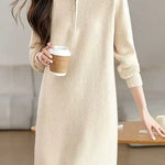 Fashionable Half-Zip Loose Sweater Dress - liwisi