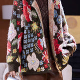 French Vacation Floral U-Neck Long Sleeve Knit Cardigan