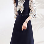 Early Autumn Stylish Fake Two-Piece Design Dress - liwisi