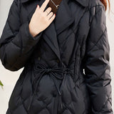 Lapel Collar Drawstring Jacket with Lining - 2 Colors Available