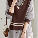 Early Autumn Casual Fake Two-Piece Spliced Shirt - liwisi
