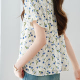 Fresh Casual Ruffled Tie Floral Blouse